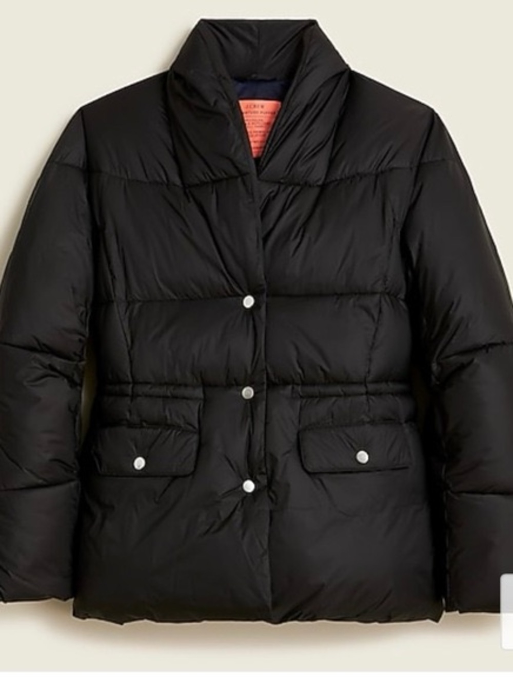 J. Crew Black Quilted Signature Puffer Coat with Shawl Collar Size XS